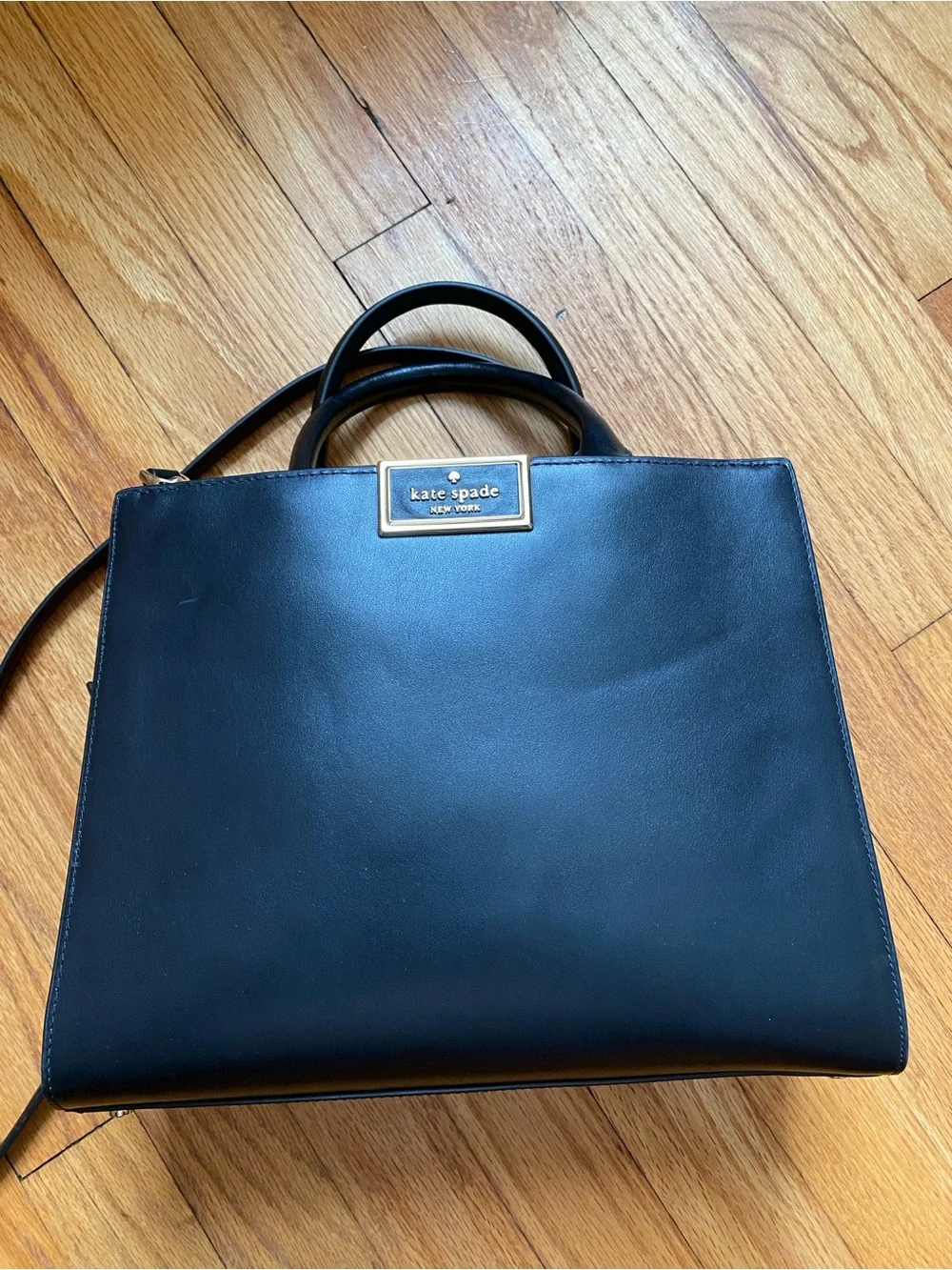 kate spade Black Leather Structured Top-Handle Satchel with Crossbody Strap